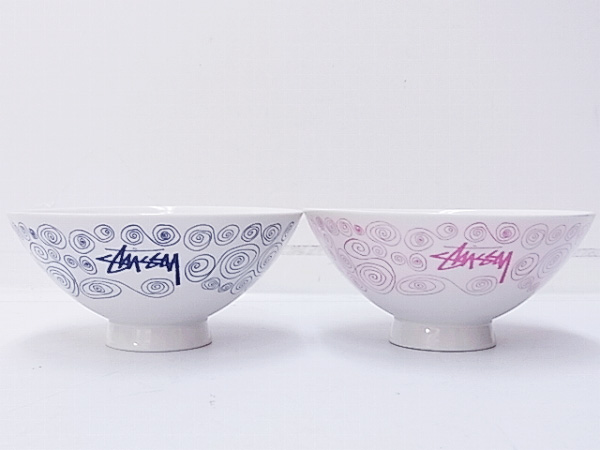 未使用]STUSSY/ステューシー 箸/茶碗 Navy&Pink ペアセット テレビで