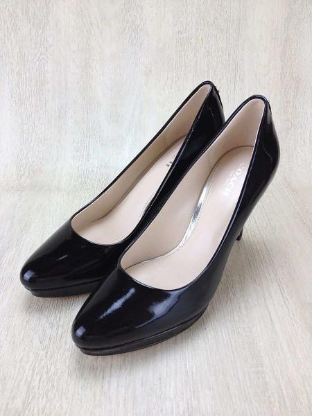 COACH◆ヒールパンプス/36.5/BRW/エナメル
