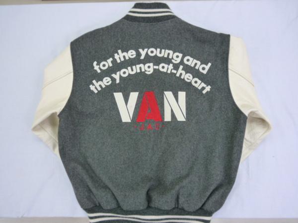 VAN ☆VAN:JAC袖皮スタジャン☆メンズ(M)グレー/アイボリー美品