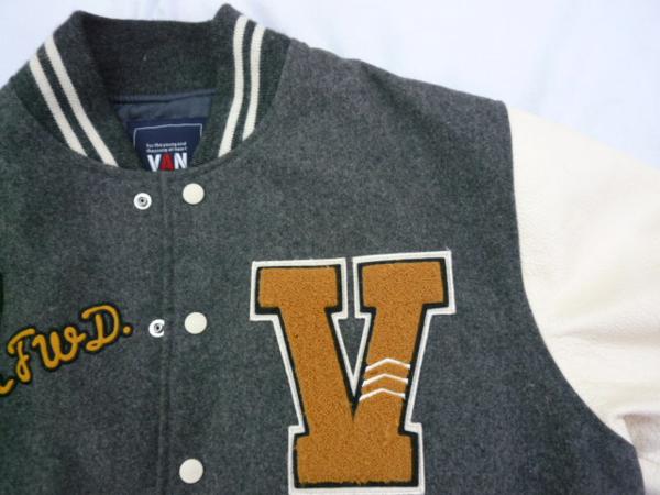 VAN ☆VAN:JAC袖皮スタジャン☆メンズ(M)グレー/アイボリー美品