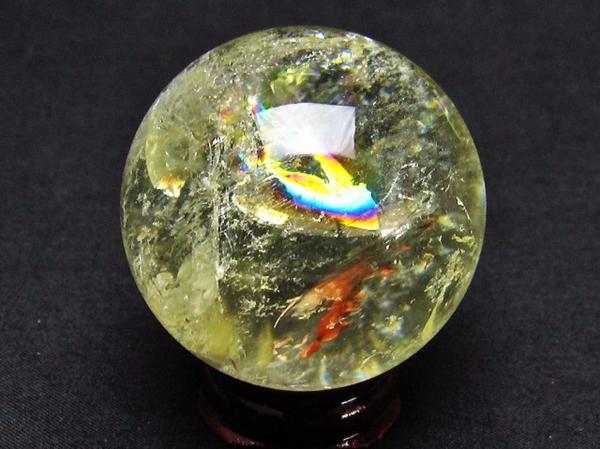 シトリン丸玉　虹入り 丸玉 シトリン : 黄水晶 Citrine 原石 天然石 虹入り 水晶玉 虹入り