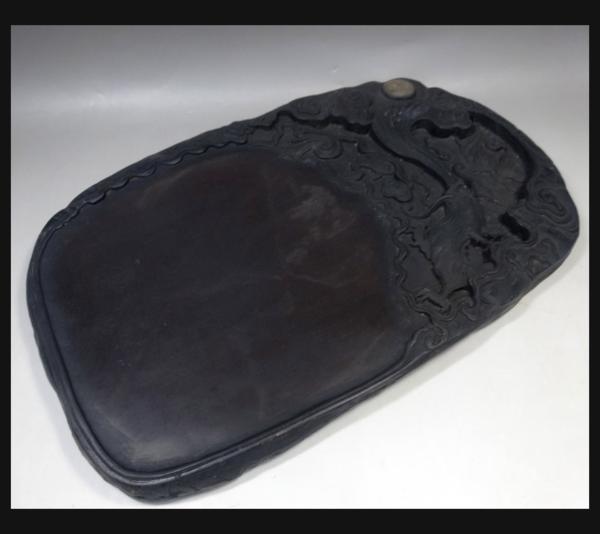 緑屋】中国 古い端渓 硯 龍彫刻 重さ約5kg/書道具 両面彫刻*g