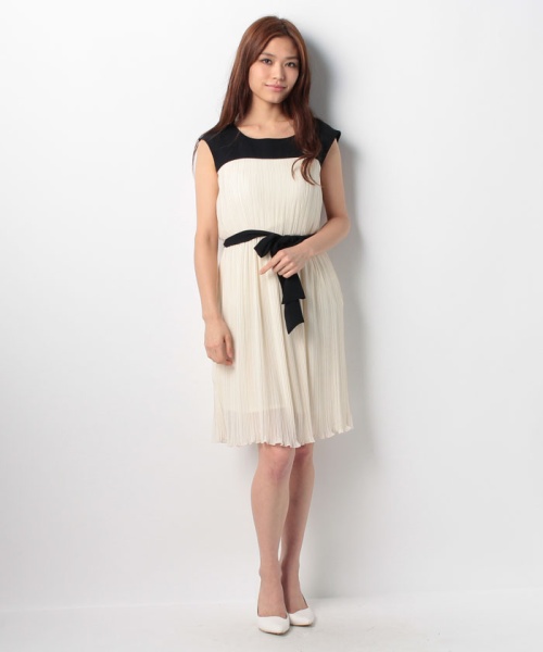 美品★ANAYI（アナイ）★シフォン配色プリーツワンピース　36