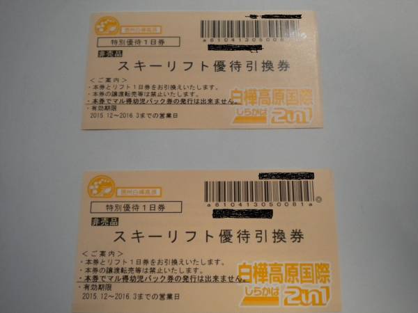 白樺高原国際 しらかば2in1 リフト１日券引換券 2枚セット_1