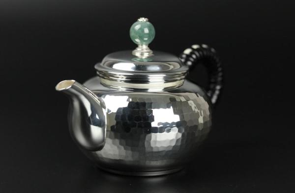 ◇純銀◇169g◇保証◇翡翠摘み◇急須◇竹翁堂◇銀瓶b61 金属工芸 銀製