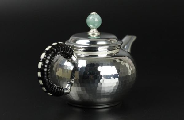 ◇純銀◇169g◇保証◇翡翠摘み◇急須◇竹翁堂◇銀瓶b61 金属工芸 銀製