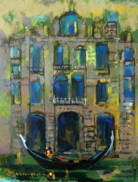 真作保証 川畑純保 作 ゴンドラの春休み 油絵 肉筆 油彩 日美連