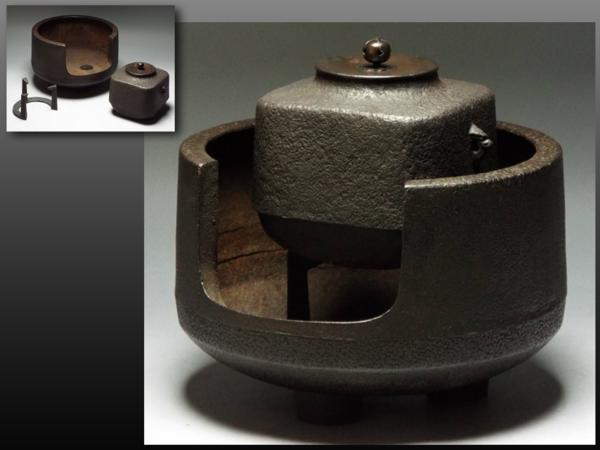 静岡】879S 鉄製 風炉 茶釜 五徳付 茶道具 茶器 11.5kg