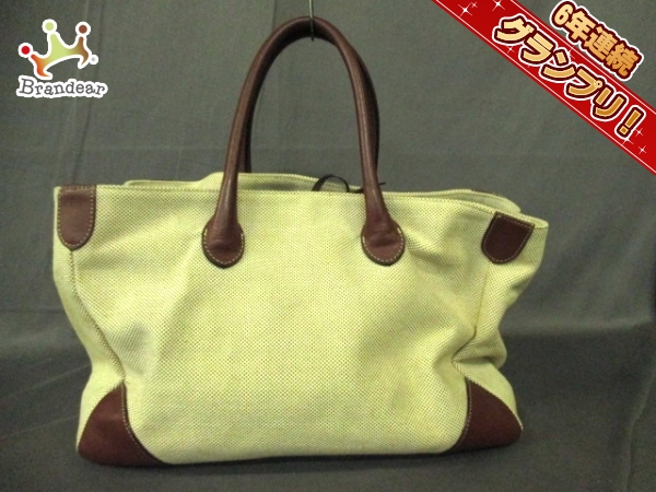 ソメス トートバッグ アイボリー×ブラウン キャンバス×レザー