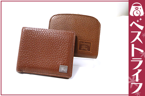 1円 本物 バーバリー バーバリーズ 2つ折財布 2点セット 茶系