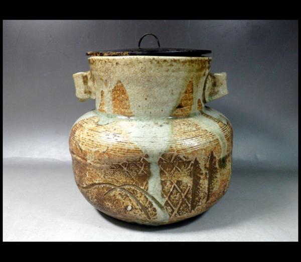 緑屋*亀■茶道具*伊賀焼?*水指*無銘/蓋に傷みあり*3