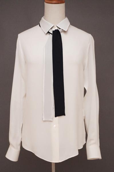 theory セオリー ボウタイ ブラウス シルク ホワイト/ネイビー S