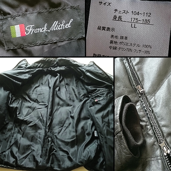 Frank Michel レザーダウンジャケット ファッション メンズ