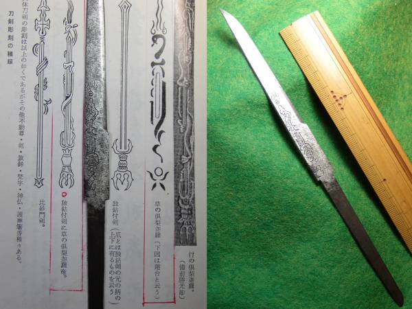 小柄.穂　独鈷付き剣に倶利伽羅龍の彫り有り　江戸.武具.刀剣.拵