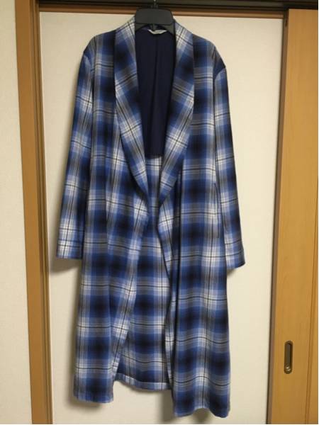 美品 UNUSED オンブレチェック ガウン 青 1 uru essay neonsign