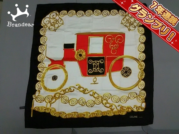 セリーヌ スカーフ 美品 白×ゴールド×マルチ CELINE