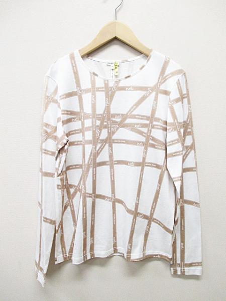 エルメス カットソー Tシャツ 長袖 リボン柄 XS 白 ベージュ