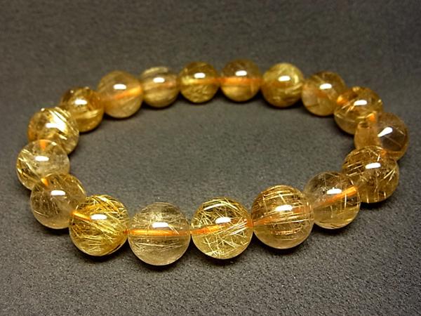 極上美品g400円★黄金【タイチンルチル】水晶ブレスＭ★11mm