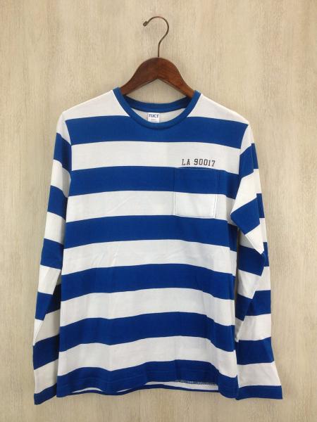 FUCT◆ボーダーTシャツ/S/コットン/BLU