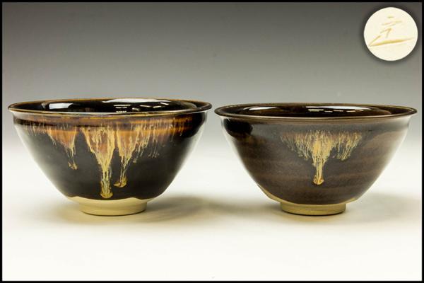 佳香】桶谷定一 釉流天目茶碗 二客 茶道具 本物保証' 玳被天目茶碗 定
