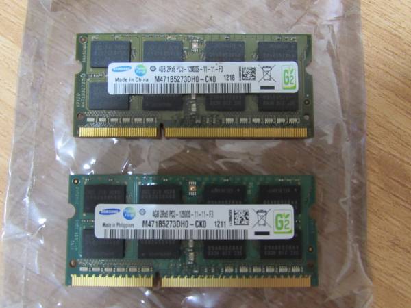 即決　SAMSUNG PC3-12800S DDR3メモリ　4GB×2　合計8GB　①