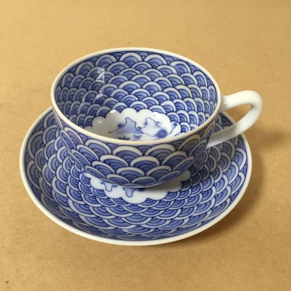 コーヒーカップ＆ソーサー 平戸松山窯 青海波 中古品1セット 食器