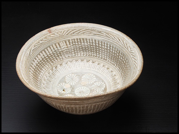 AQ267 李朝時代 李朝花三島茶碗・花三島手象嵌鉢☆朝鮮陶磁器 ◇ 李朝