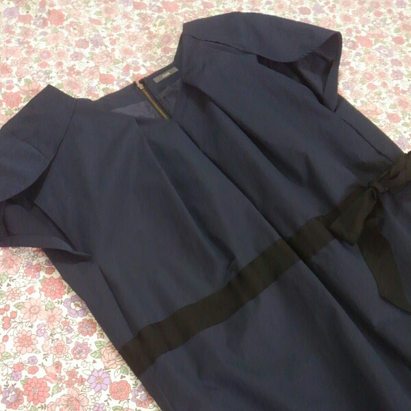 ★素敵イエナIENA張り感ワンピースネイビーリボンアナイ好きにも