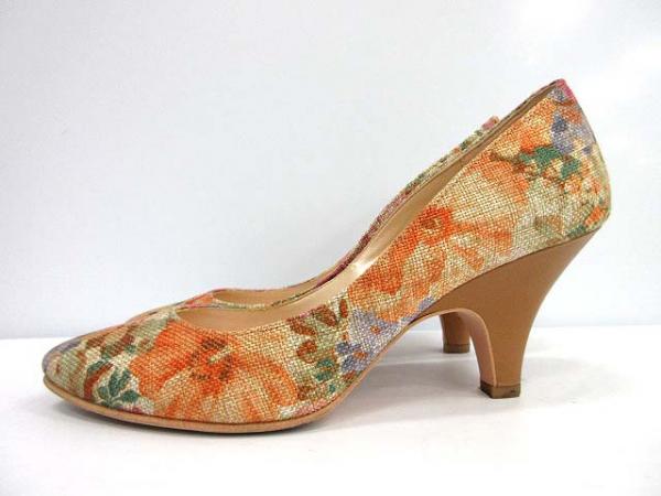 ダイアナ DIANA パンプス 花柄 布帛 24 ベージュ系