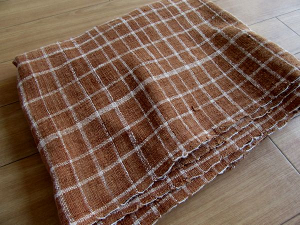 ラオス 格子の織布 ハンドメイド ハンドクラフト、手工芸 はぎれ、布地