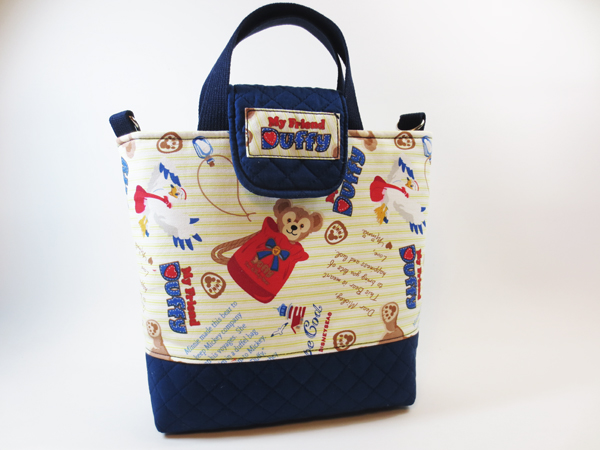 ダッフィー■蓋付トート バック■紺２way■ハンドメイド