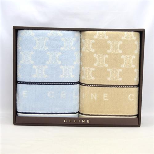 新品未使用　CELINE セリーヌ タオルケット 2枚セット　ブルー　ベージュ ☆CELINE セリーヌ ペア タオルケット(ブルー&ブラウン) 【新作登場