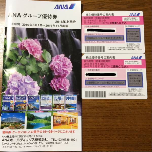 送料込＊ANA株主優待券2枚 2016/6/1-2017/5/31