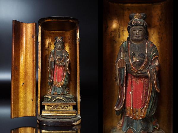 【泉美】立像 仏像 置物 オブジェ 仏教美術 厨子入 N604