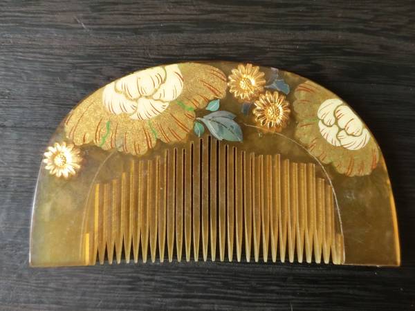 【近】明治期極上金工蒔絵鼈甲細工櫛簪揃③螺鈿肉筆彩色