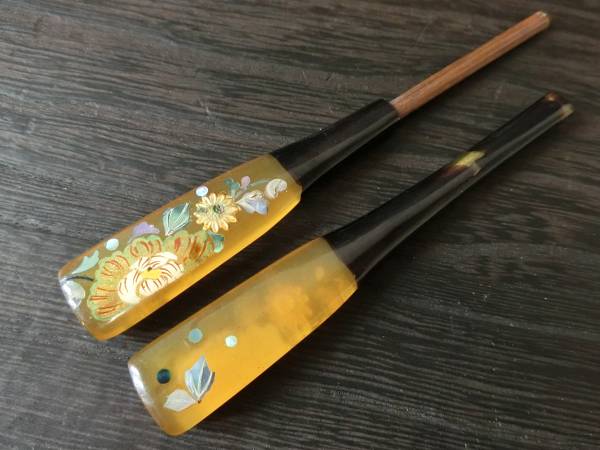 【近】明治期極上金工蒔絵鼈甲細工櫛簪揃③螺鈿肉筆彩色