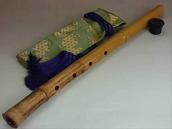 琴古流尺八　銘　３印　延管　一尺八寸　キャップ　保存袋付