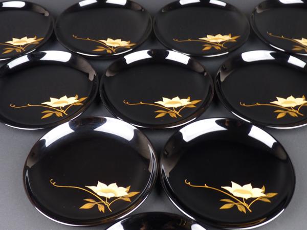 【都屋】輪島塗 黒漆花文蒔絵 「銘々皿」 10客 小皿 菓子皿