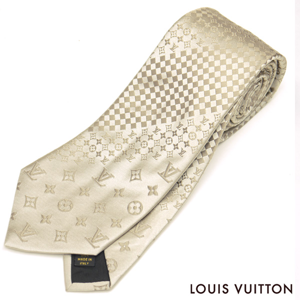 ルイビトン　モノグラム　ネクタイ　ベージュゴールド ネクタイ モノグラム ルイヴィトン LOUIS VUITTON - ベージュ シルク