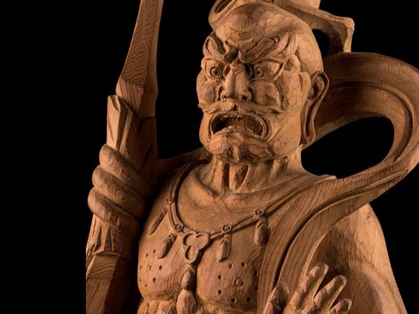 流】仏教美術 一刀彫木彫仏像 仁王像一双 高64cm IG799