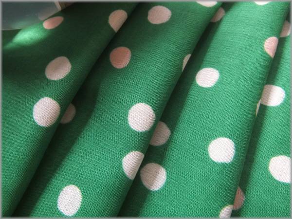 mets★5m*ダブルガーゼ*グリーン緑＠水玉柄*コットン生地布地1D