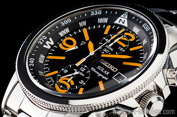 1円セイコーアラーム ソーラー コンパスベゼル 新品クロノグラフ