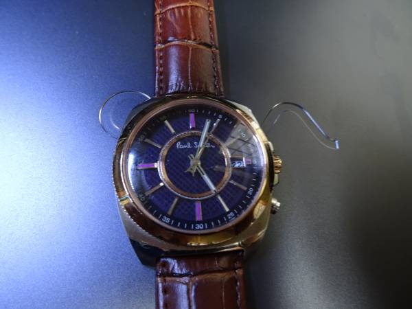 ポールスミス　電波ソーラー時計　完動品　紫　パープル　革