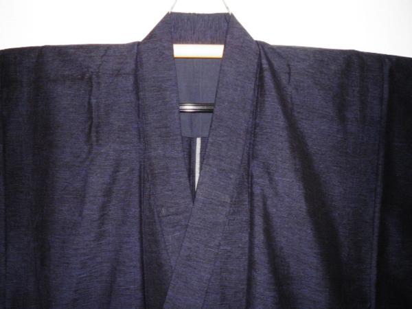 壱3049 本絹夏向き本結城紬男着物単衣 裄66丈137К紺紫虎斑　