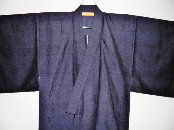 壱3049 本絹夏向き本結城紬男着物単衣 裄66丈137К紺紫虎斑　