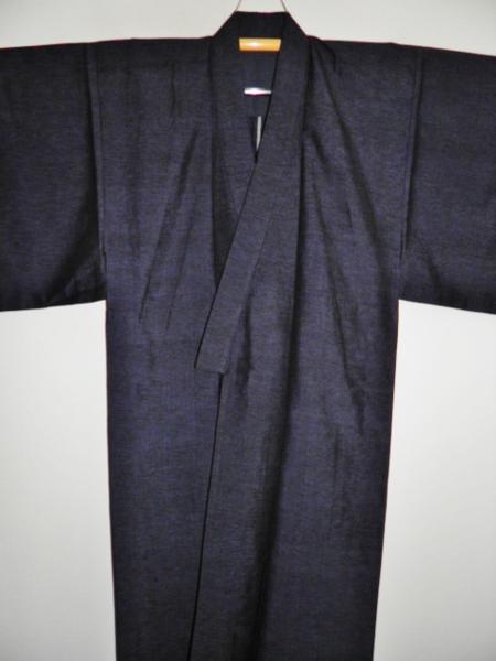 壱3049 本絹夏向き本結城紬男着物単衣 裄66丈137К紺紫虎斑　