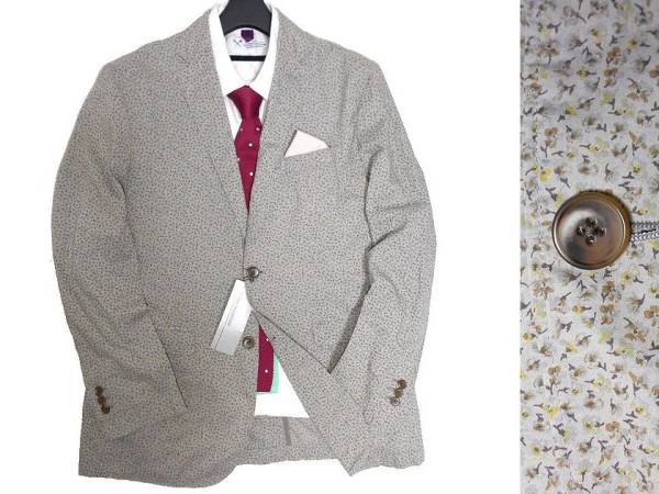 インターメッツォ 薄手 花柄 2Bテーラードジャケット 灰 L/a6186