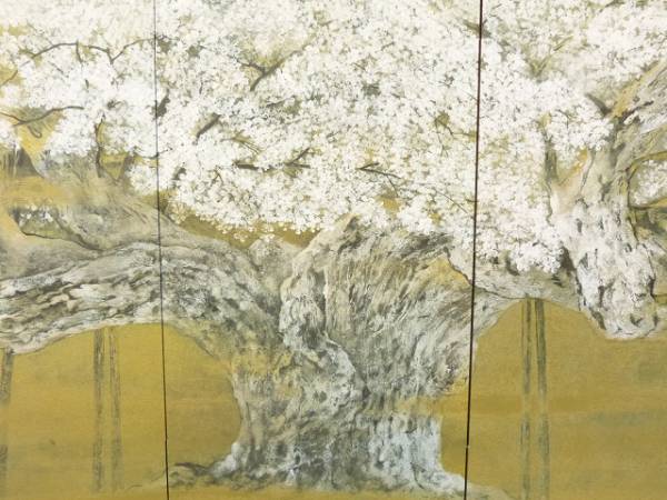 伊藤嘉晃 四枚折屏風 日本美術院特待 日本画 紅葉山水 名品 ◇秋酒◇日本画家・伊藤嘉晃筆「淡墨桜」複製画小屏風