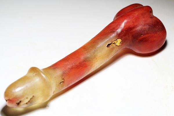 紅山文化 紅色 水晶？ 男根 置物 0.84kg 26cm H2616