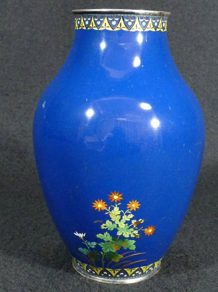 SX》銀覆輪 花鳥図 七宝花瓶 高さ18cm 金属工芸 工芸品 【公式通販】